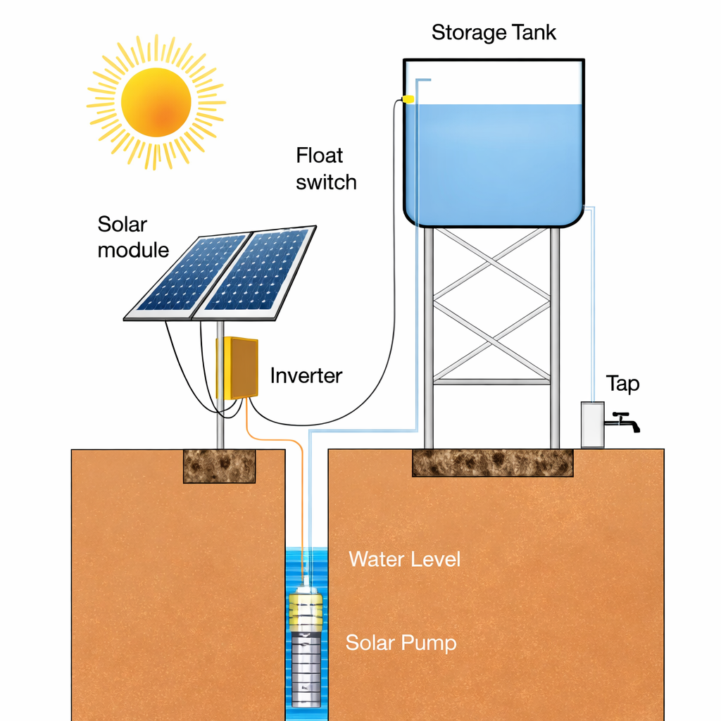 Solar water pumping system designed using PV syst for efficient water delivery