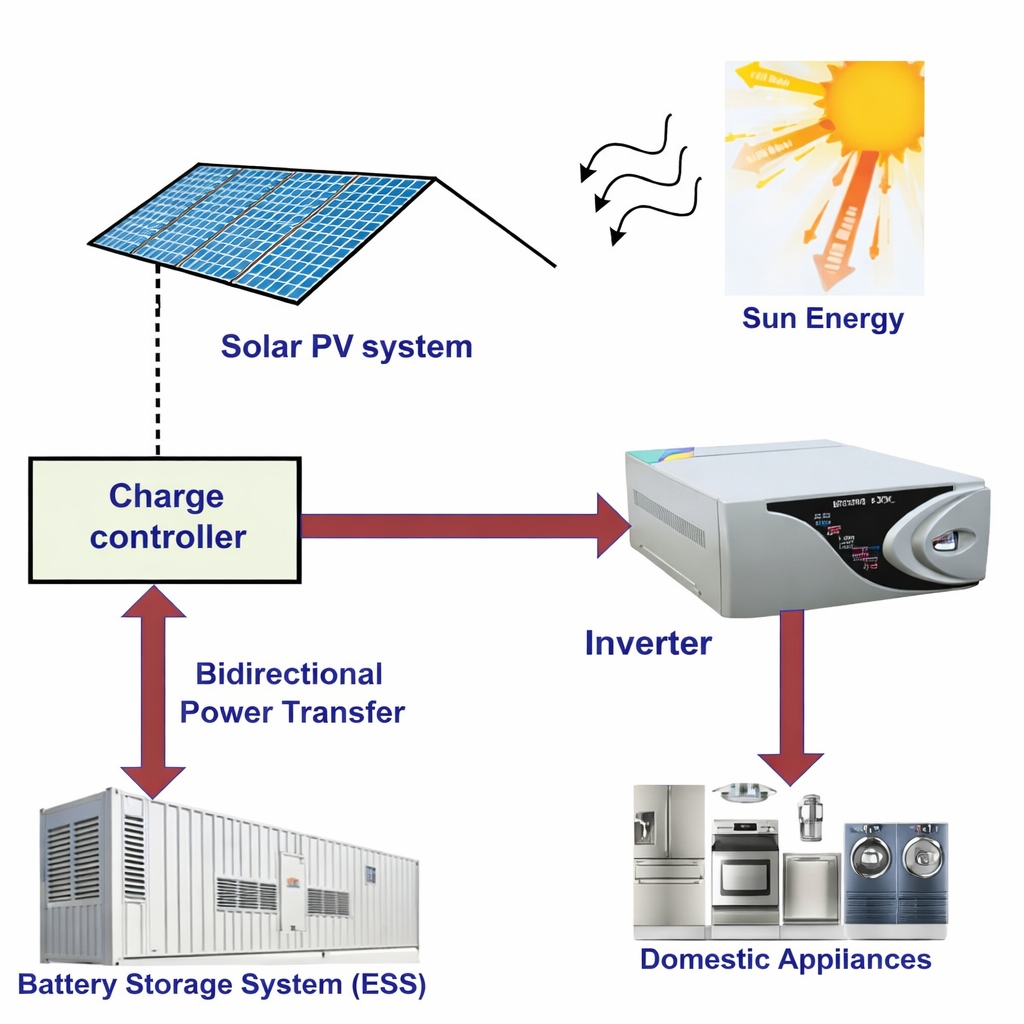 Standalone solar power system designed in PV syst with battery storage for off-grid electricity supply