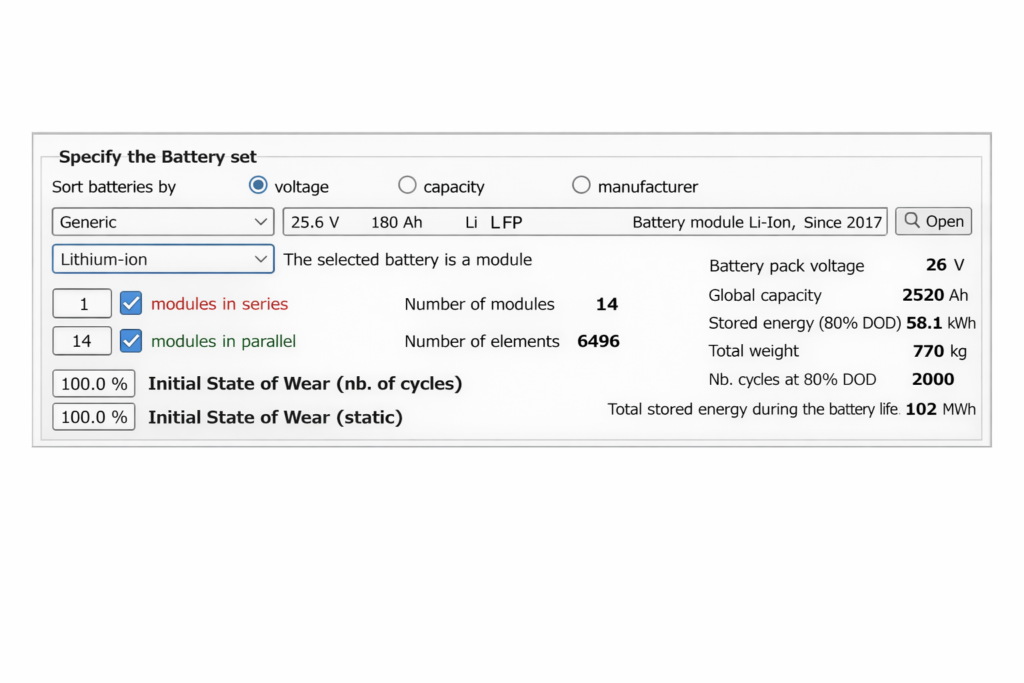 Pumping PV system type selection interface in design software.