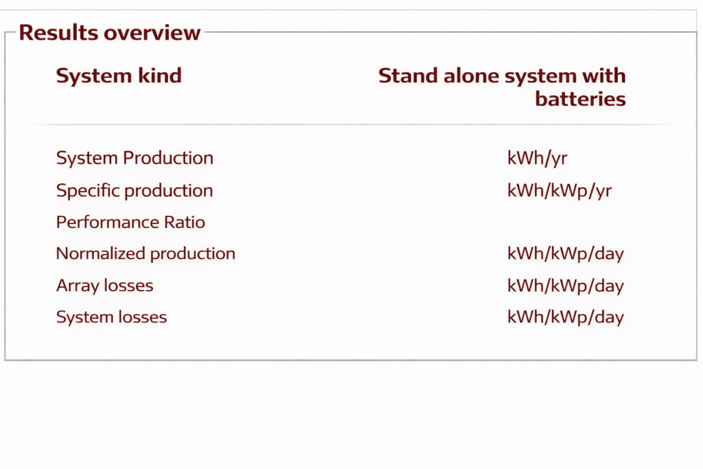 Yearly hydraulic summary and energy calculation panel.