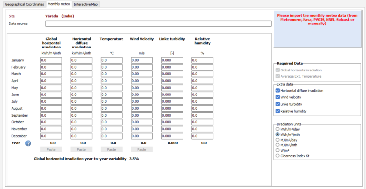 PV system solar meteorological data comparison graph